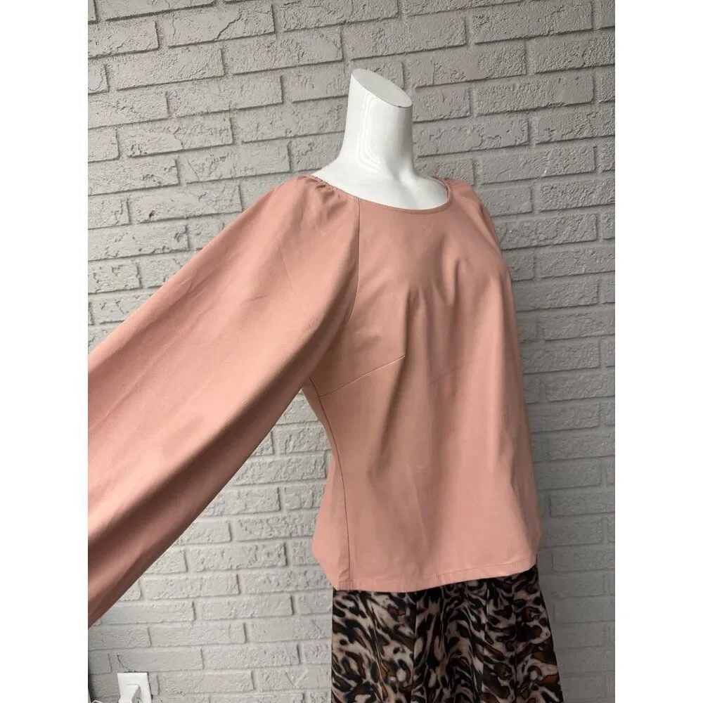 J. Crew Women’s Puff Sleeve Open Back Blush Faux Leather Top Size 14